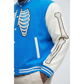 Skeleton Design Chenille Embroidery Men's Blue Varsity Jacket – Stylish Casual Outerwear